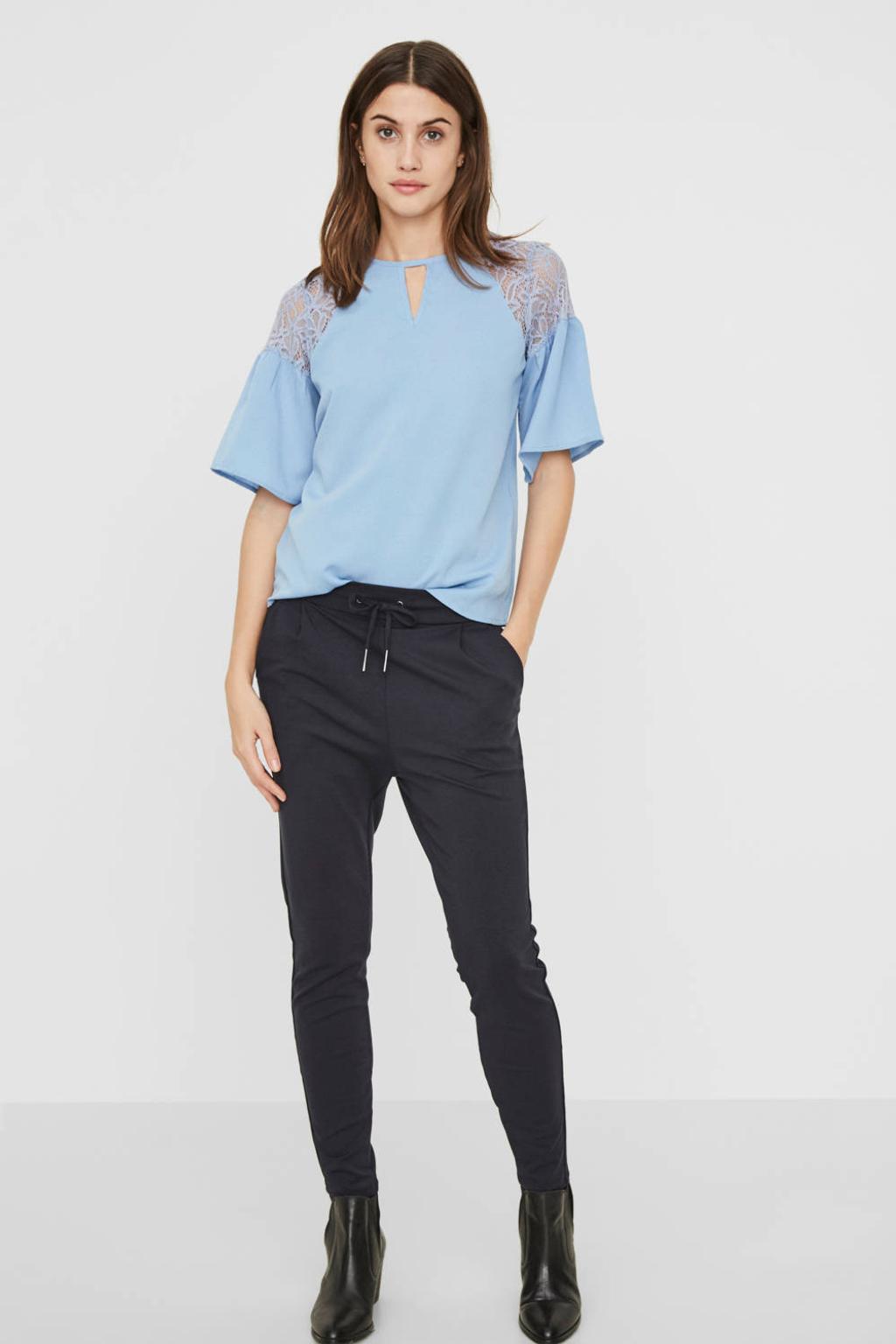 VERO MODA tapered fit broek Eva donkerblauw