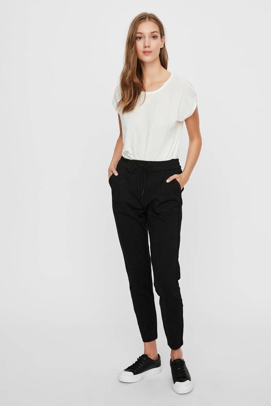 Zwarte dames VERO MODA high waist tapered fit broek VM van viscose met striksluiting