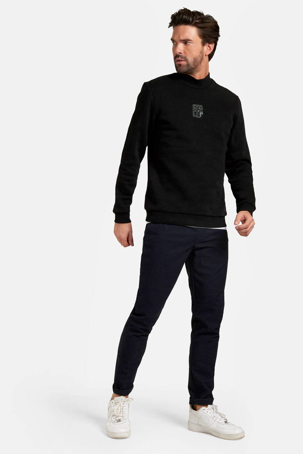 Shoeby Refill sweater Arjen met logo zwart, Zwart
