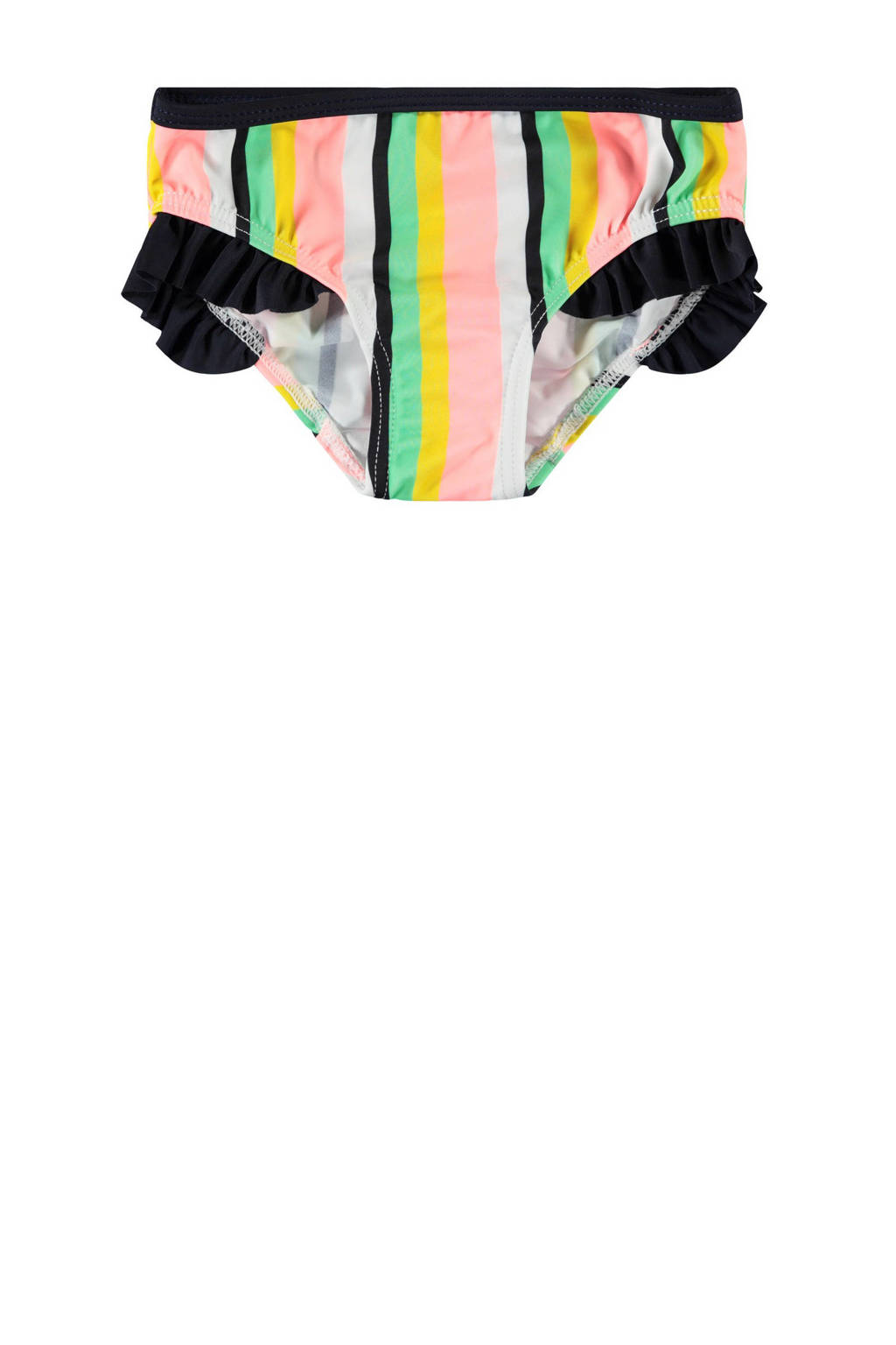 NAME IT MINI gestreept bikinibroekje Ztripe met ruches roze/wit/zwart, Roze/wit/zwart