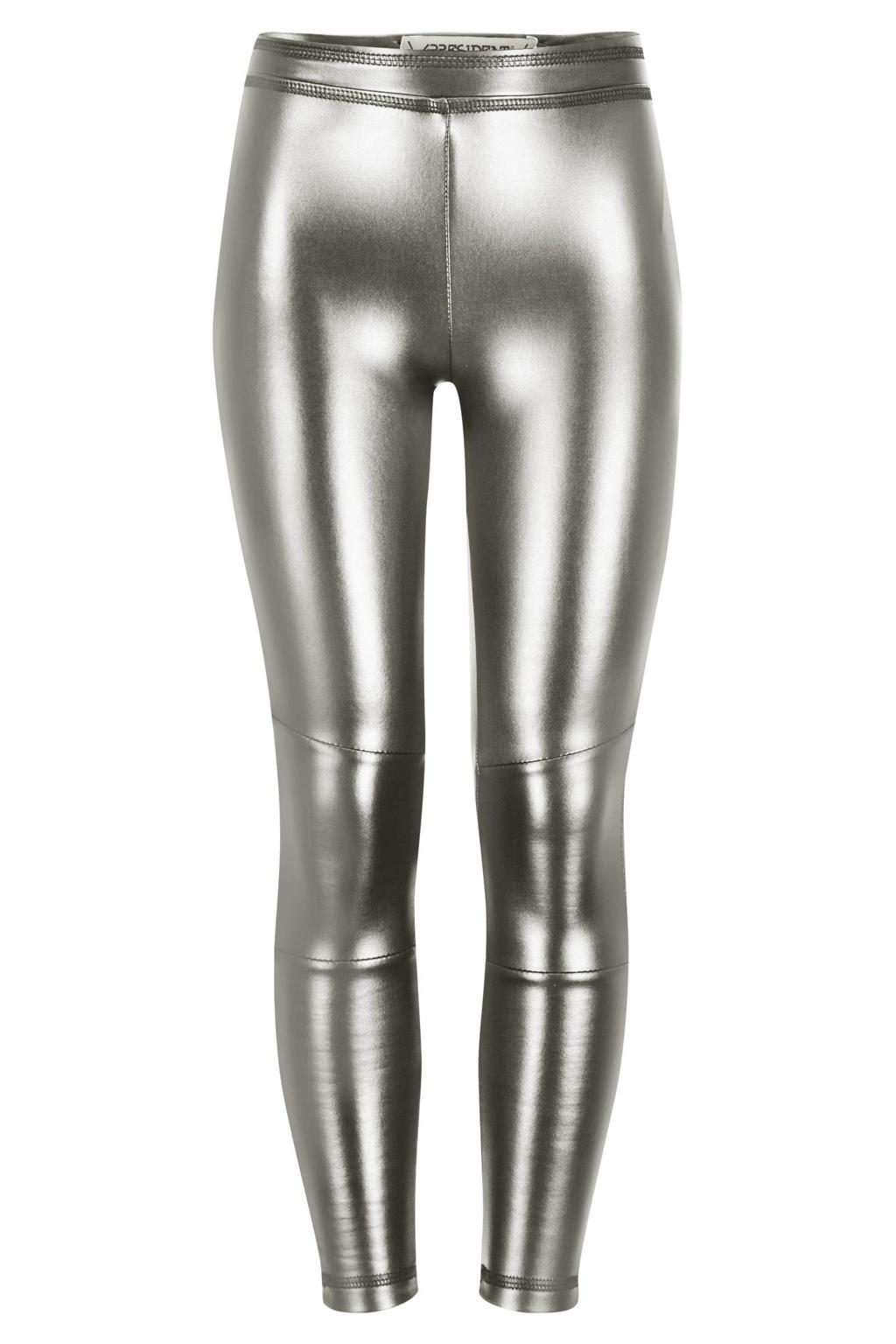 Zilverkleurige meisjes 4PRESIDENT imitatieleren legging Paris metalic met slim fit, regular waist en effen
