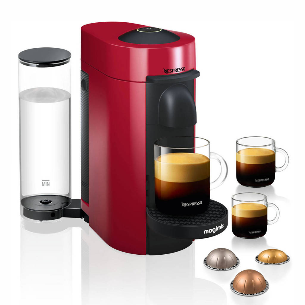Magimix Nespresso VertuoPlus koffieapparaat (rood), Zwart, Rood