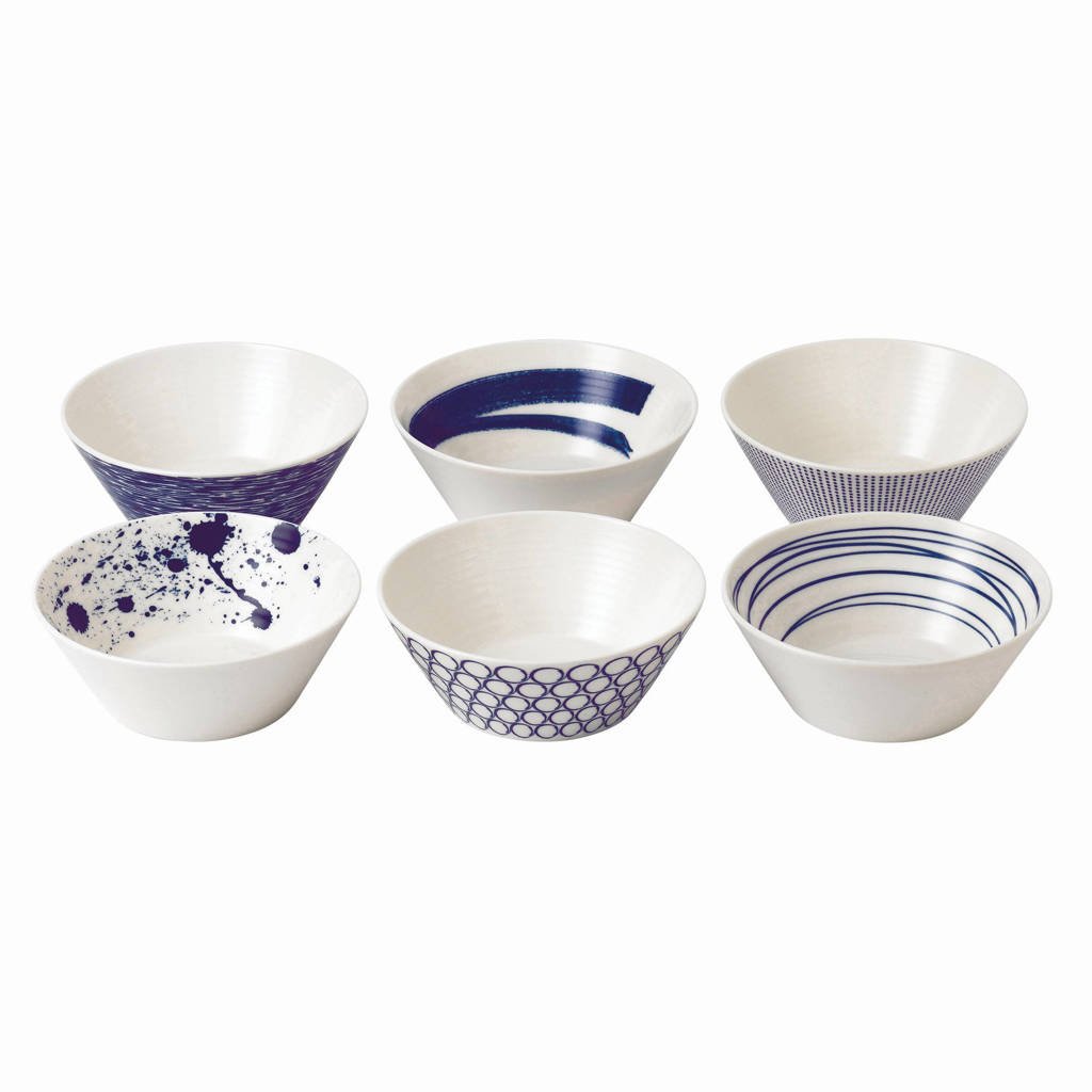Royal Doulton kommetjes Pacific (set van 6), Wit,blauw