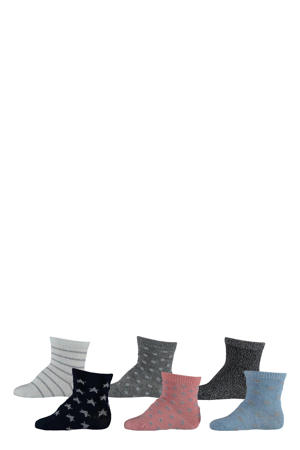 sokken - zwart/grijs/blauw/roze (set van 6)