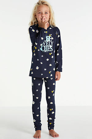 pyjama Lotus met all over print donkerblauw/lichtblauw