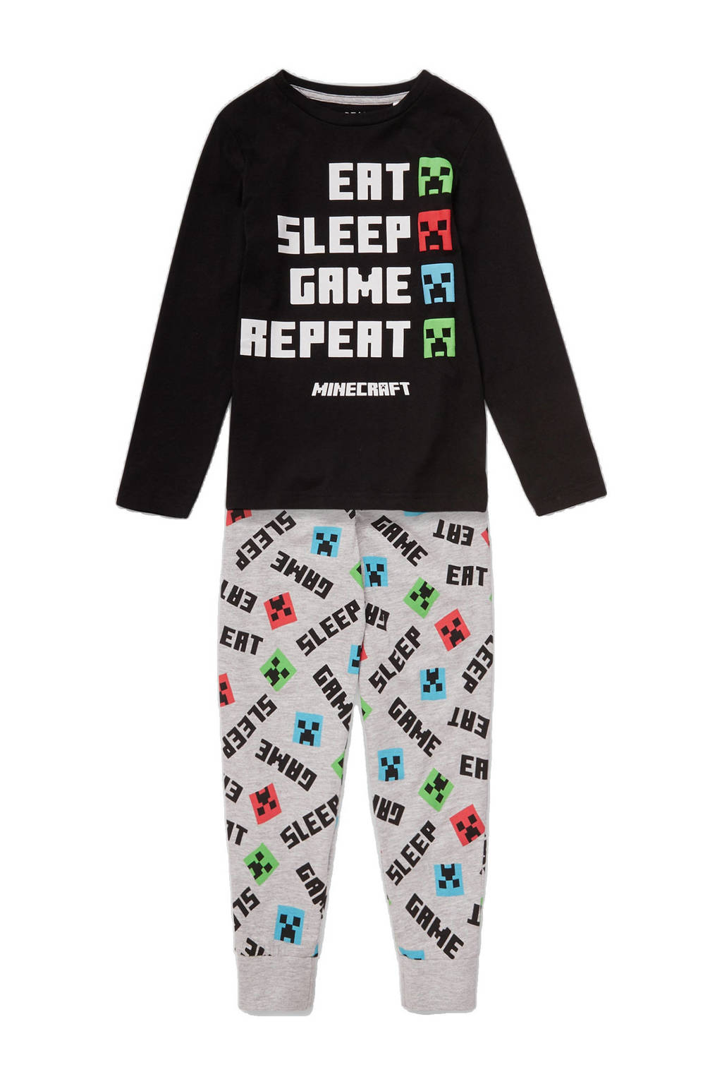 C&A pyjama zwart/grijs melange/rood, Zwart/grijs melange/rood