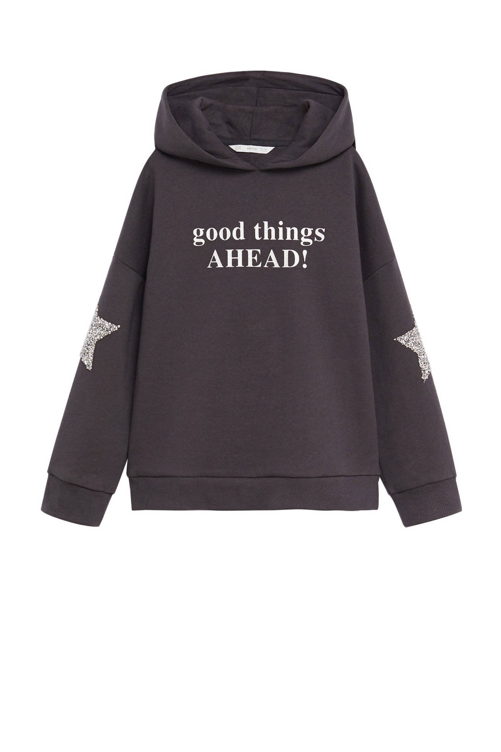 Mango Kids hoodie met tekst antraciet | wehkamp Mango Kids sweater met tekst zwartwit | wehkamp