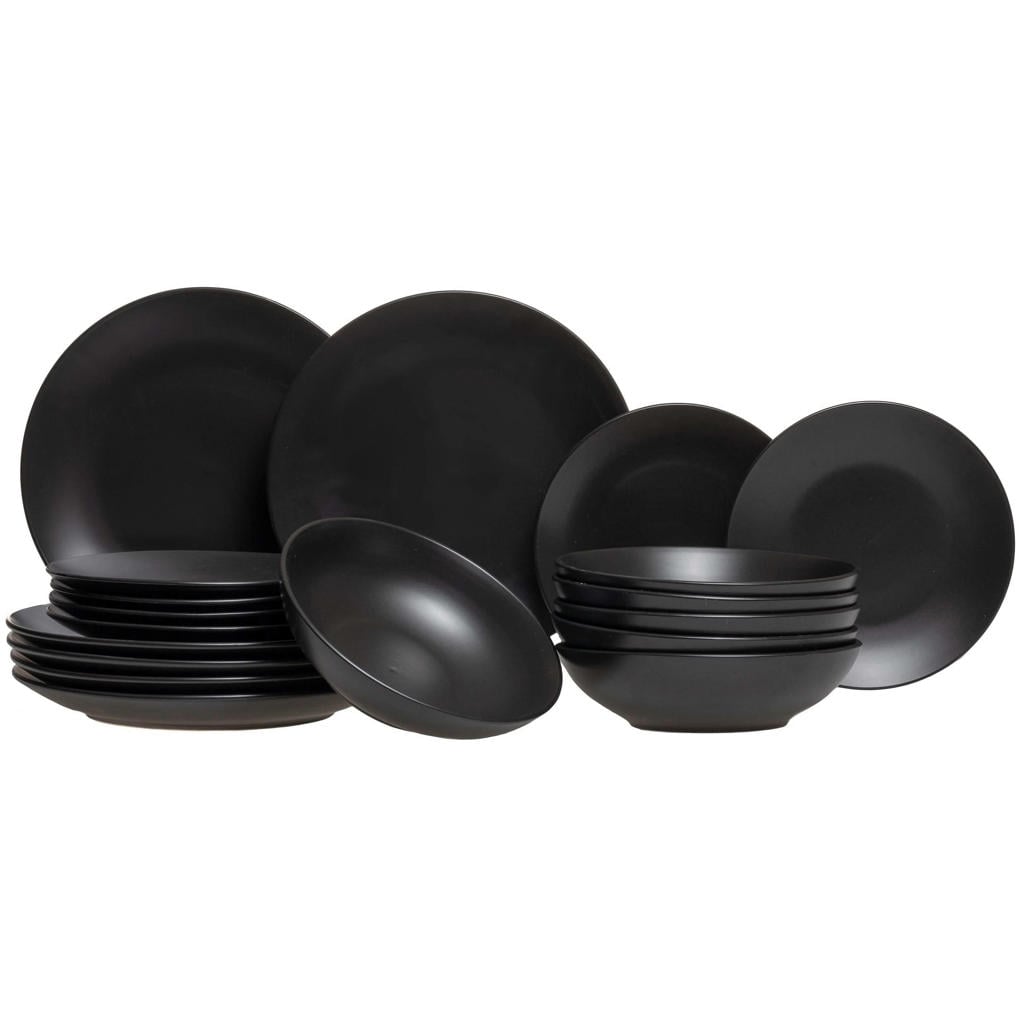 Studio Tavola Serviesset Black Tie 18-delig / 6 personen - 6 ontbijt/dessertborden, 6 diepe borden en 6 dinerborden