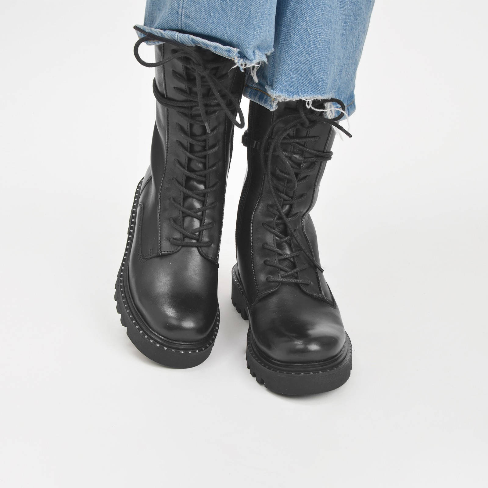 PS Poelman Saturno leren veterboots zwart wehkamp