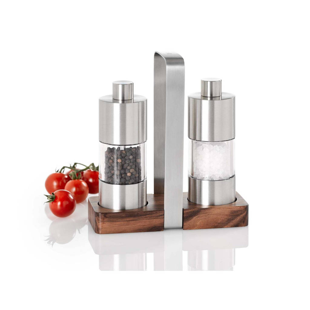 AdHoc Peper en Zoutmolen Set Menage classic (2-Delig), Houtkleurig,Zilverkleurig
