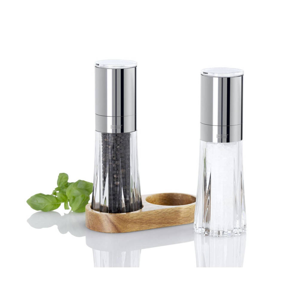AdHoc Peper en Zoutmolen Set Menage Crystal (2-Delig), Houtkleurig,Zilverkleurig,Transparant