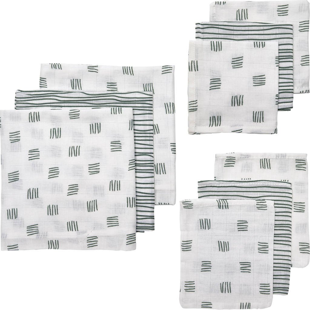 Meyco hydrofiele starterset Block stripe - set van 3x3 groen, Donkergroen