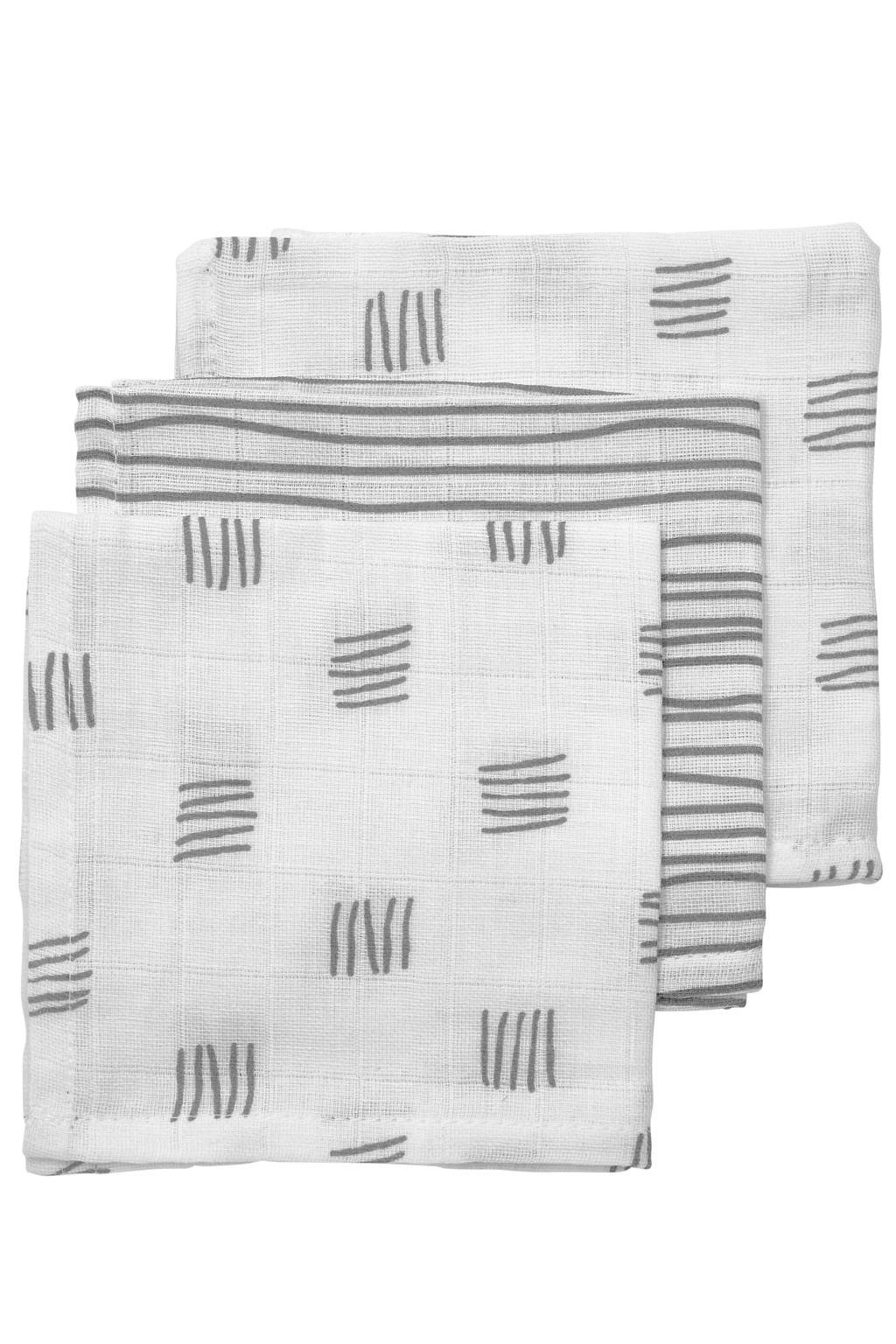 Meyco hydrofiel monddoekje - set van 3 Block stripe 30x30 cm grijs, Grijs