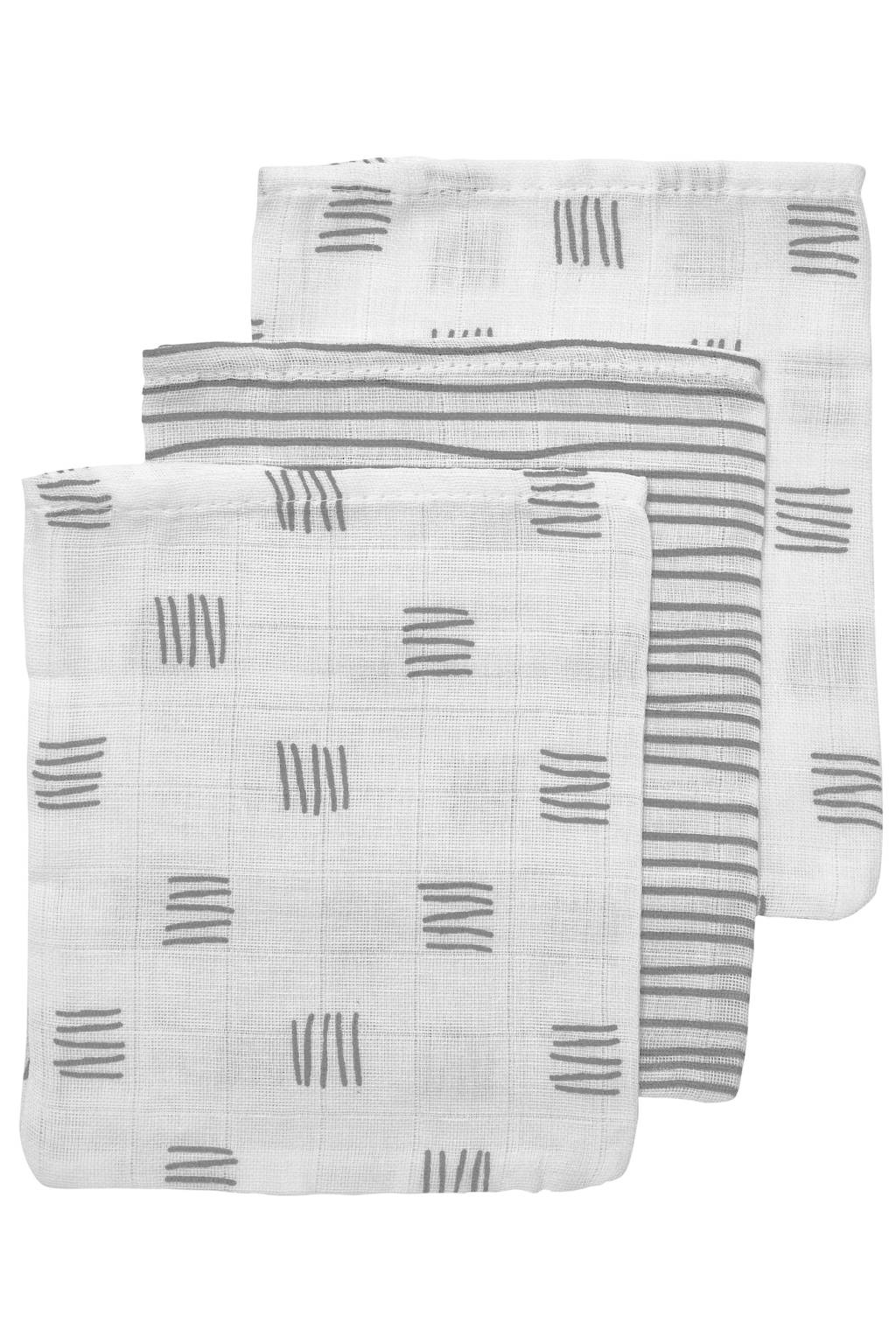 Meyco hydrofiel washandje - set van 3 Block stripe 17x20 cm grijs, Wit/grijs