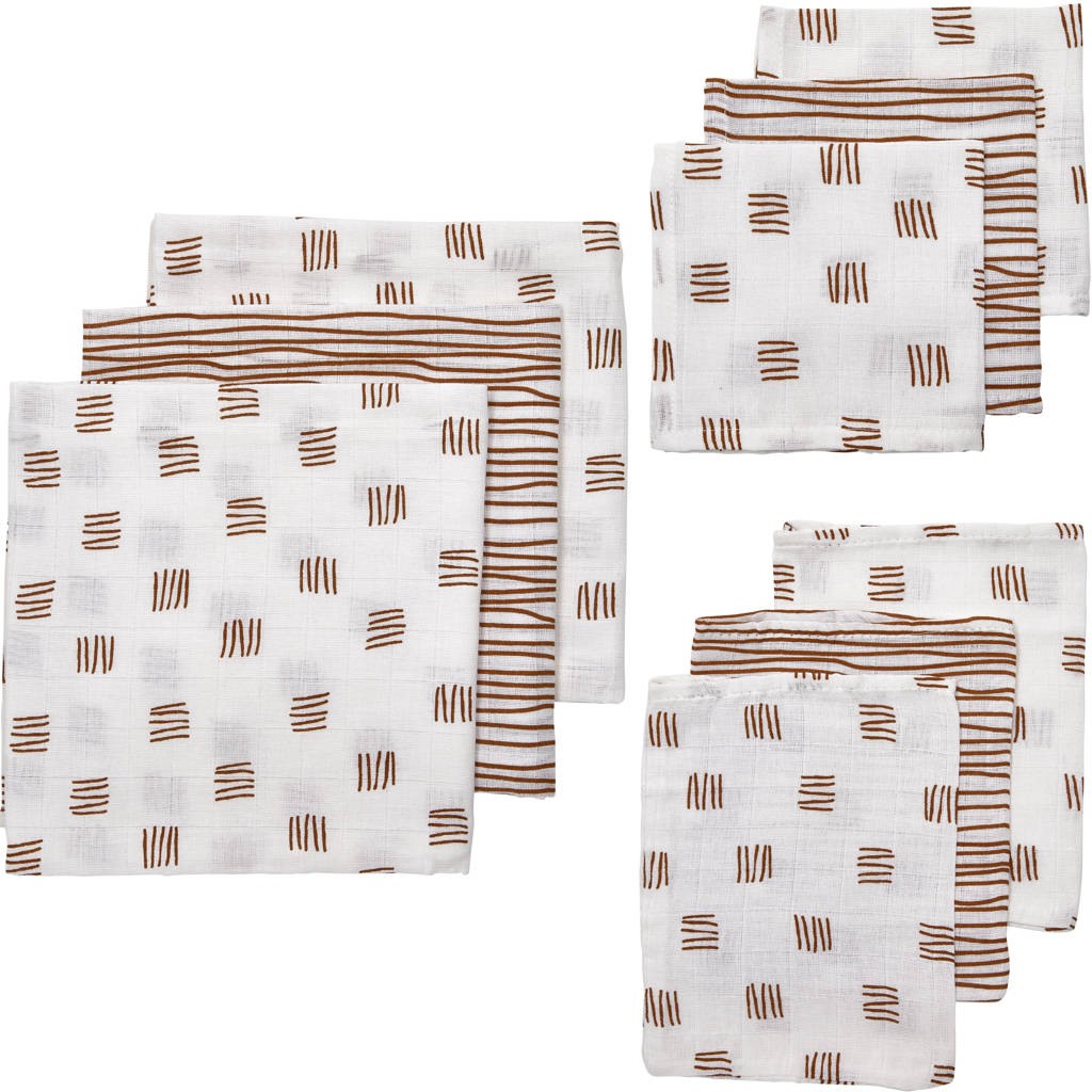 Meyco hydrofiele starterset Block stripe - set van 3x3 wit/camel