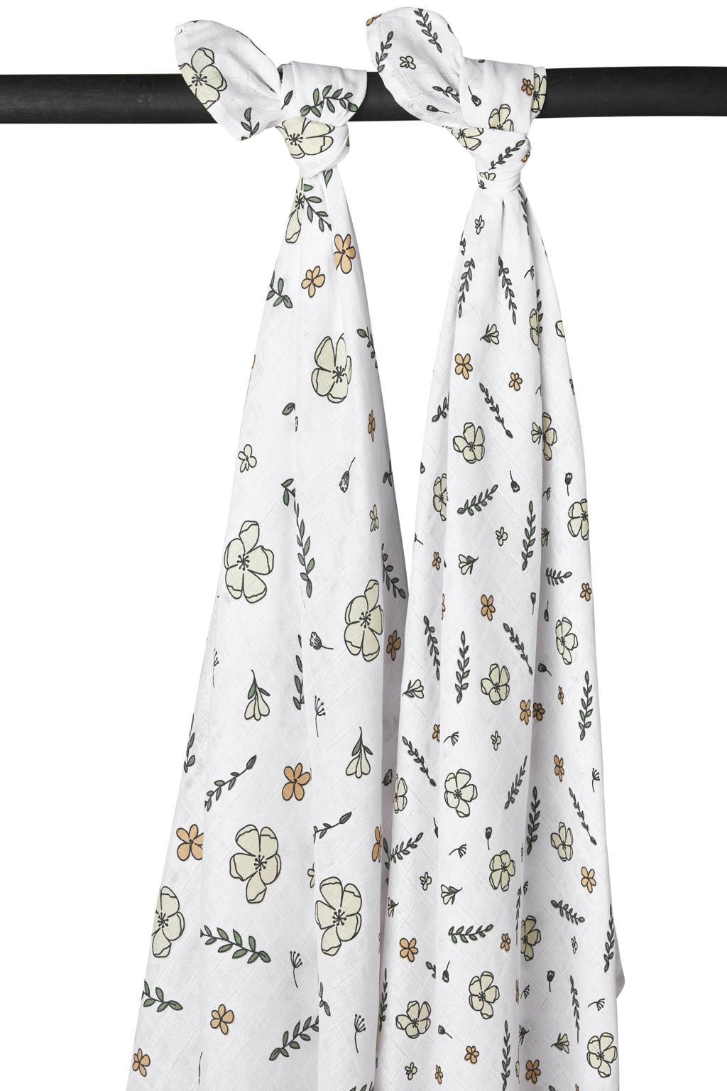 Meyco hydrofiele luiers - set van 2 Floral GOTS 120x120 cm wit/multi, Wit/multi