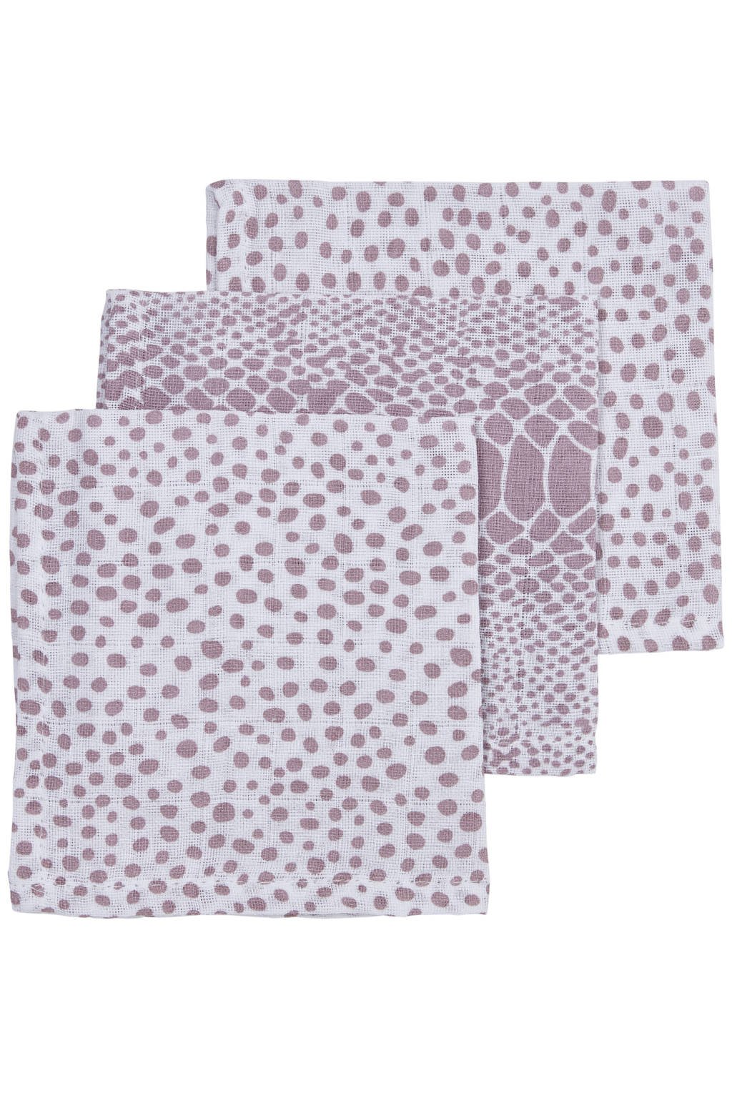Meyco hydrofiel monddoekje - set van 3 Snake/Cheetah 30x30 cm lilac, Lila