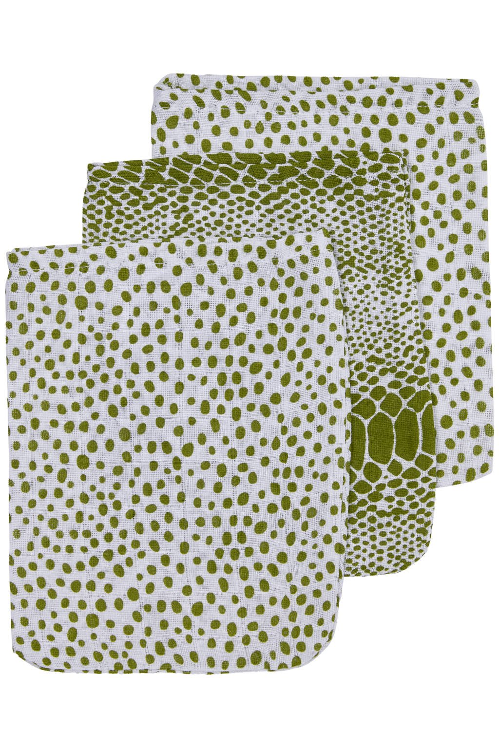 Meyco hydrofiel washandje - set van 3 Snake/Cheetah 17x20 cm avocado, Groen
