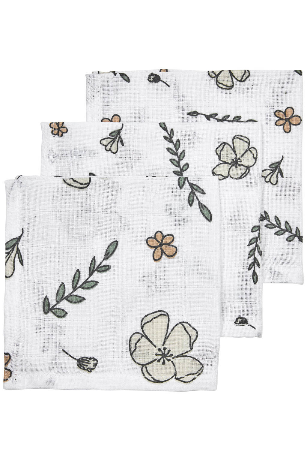 Meyco hydrofiel monddoekje - set van 3 Floral GOTS 30x30 cm wit/multi, Wit/multi