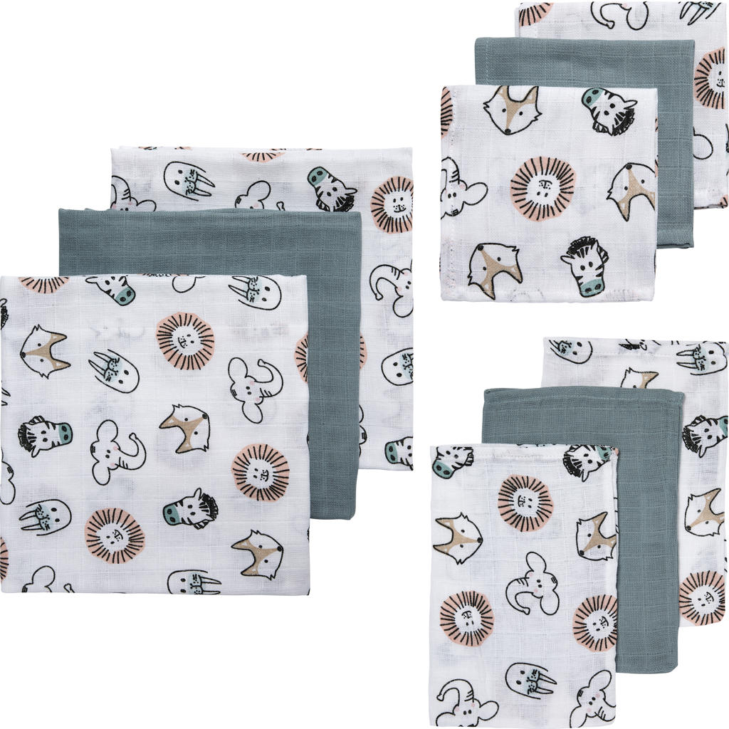 Meyco hydrofiele starterset Animal - grijsgroen/wit/bruin (set van 3x3)
