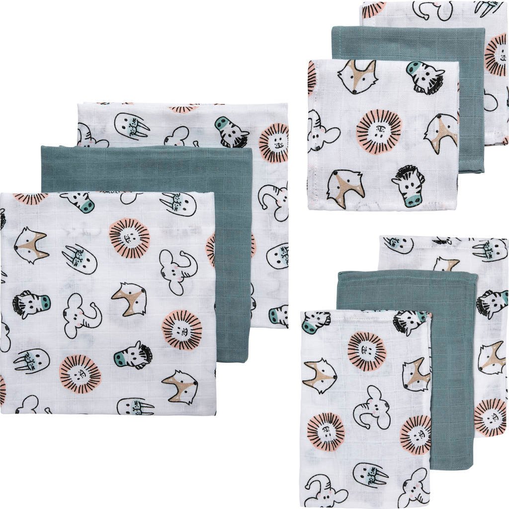 Meyco hydrofiele starterset Animal - set van 3x3 wit/grijs, Multi