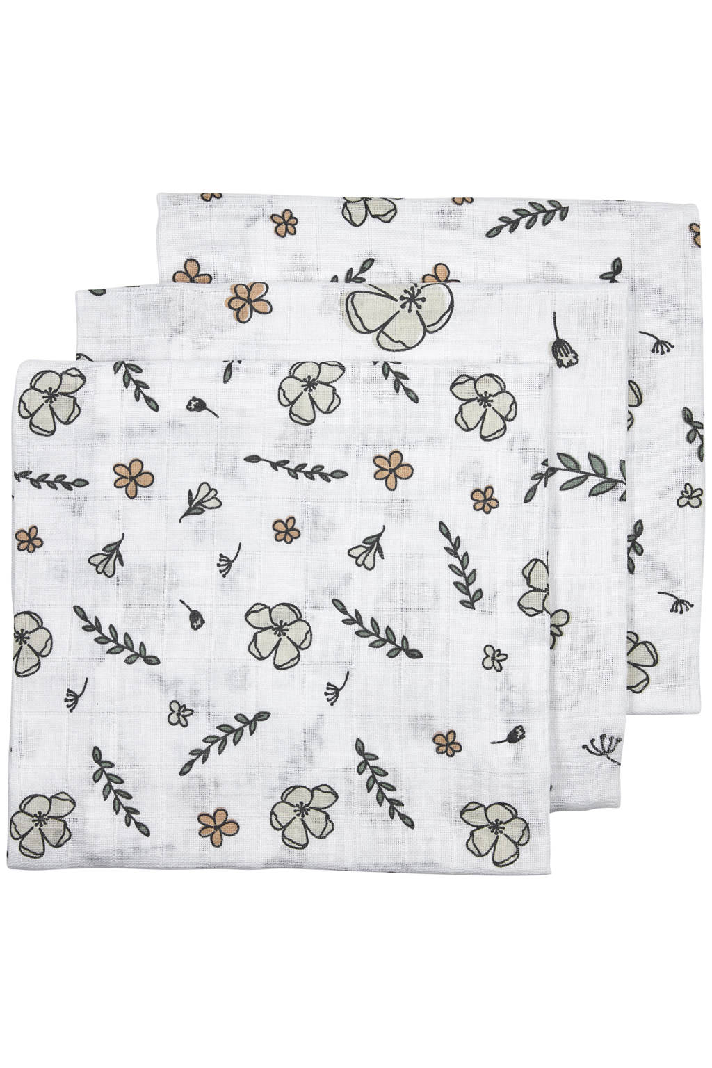 Meyco hydrofiele luier - set van 3 Floral GOTS 70x70 cm wit/multi, Wit/multi