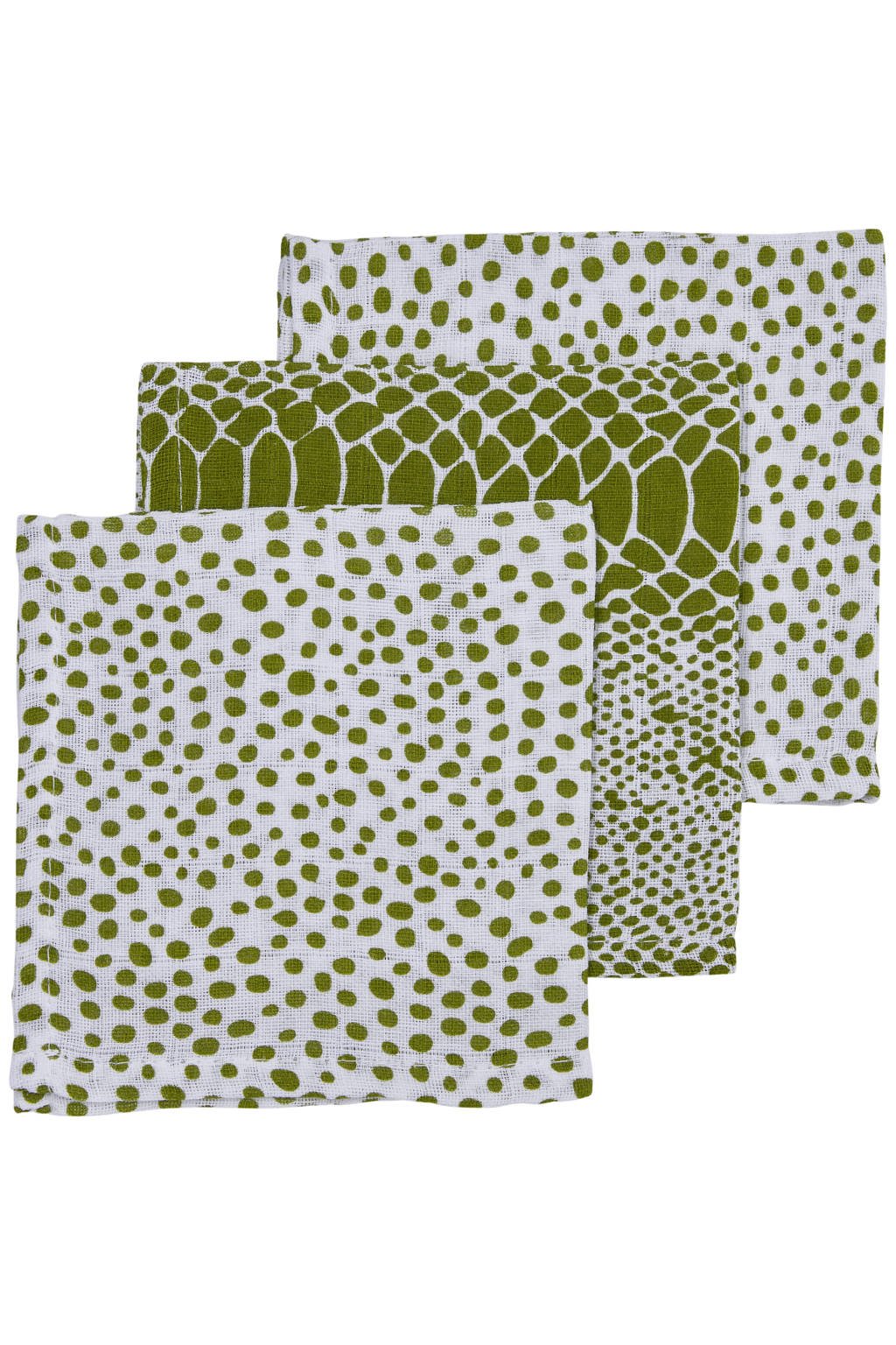 Meyco hydrofiel monddoekje - set van 3 Snake/Cheetah 30x30 cm avocado, Groen