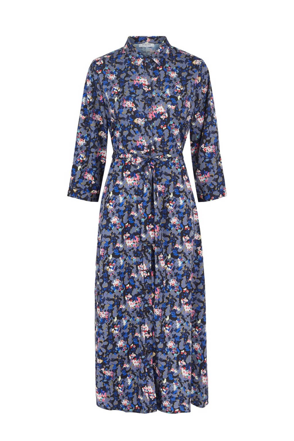 PIECES maxi jurk met all over print blauw, Blauw/zwart