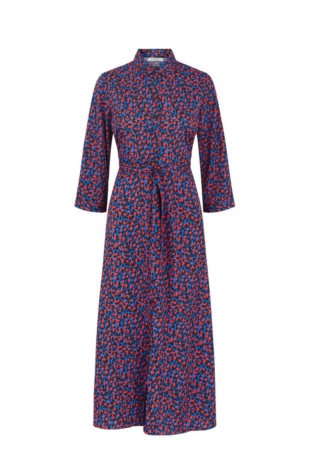 PIECES maxi jurk met all over print blauw/rood, Blauw/rood