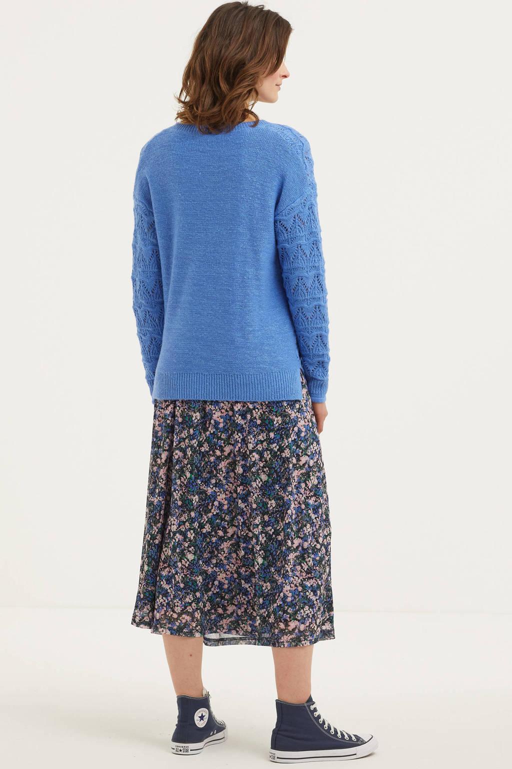 Blauwe dames FREEQUENT gebloemde rok gemaakt van polyester en met elastische tailleband