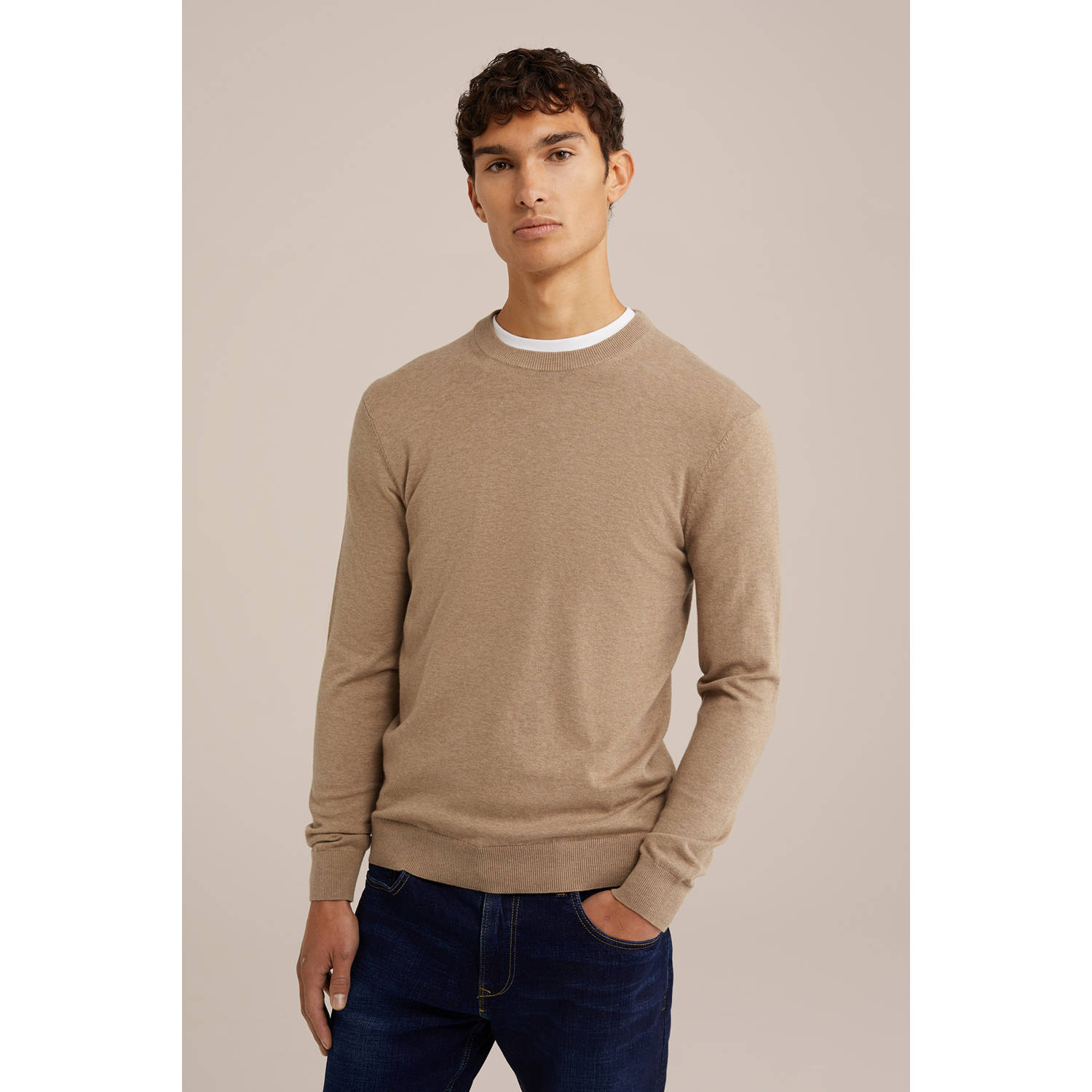 WE Fashion WE Fundamentals trui fijn gebreid lichtbruin