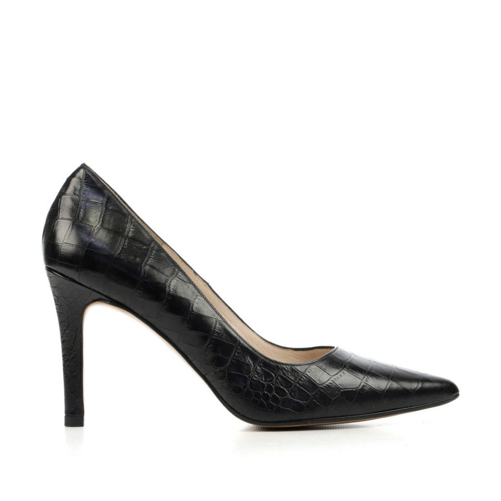 Zwarte dames Lodi Rachel leren pumps met naaldhak, ritssluiting en crocoprint