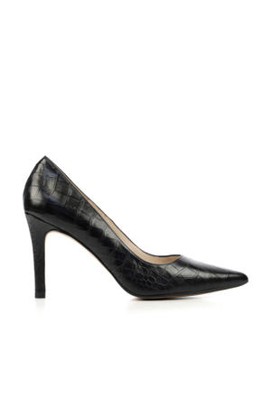 Rachel  leren pumps met crocoprint zwart
