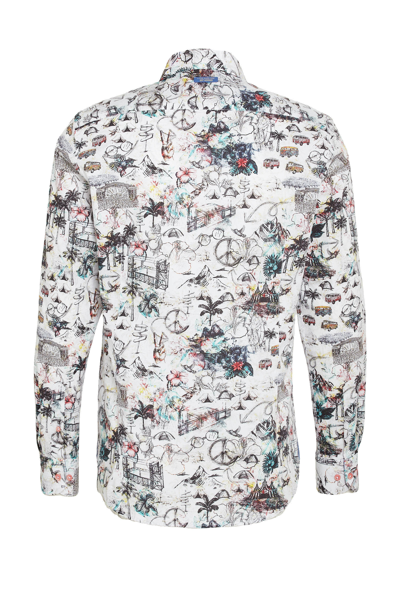 A fish named Fred slim fit overhemd met all over print wit/zwart/rood