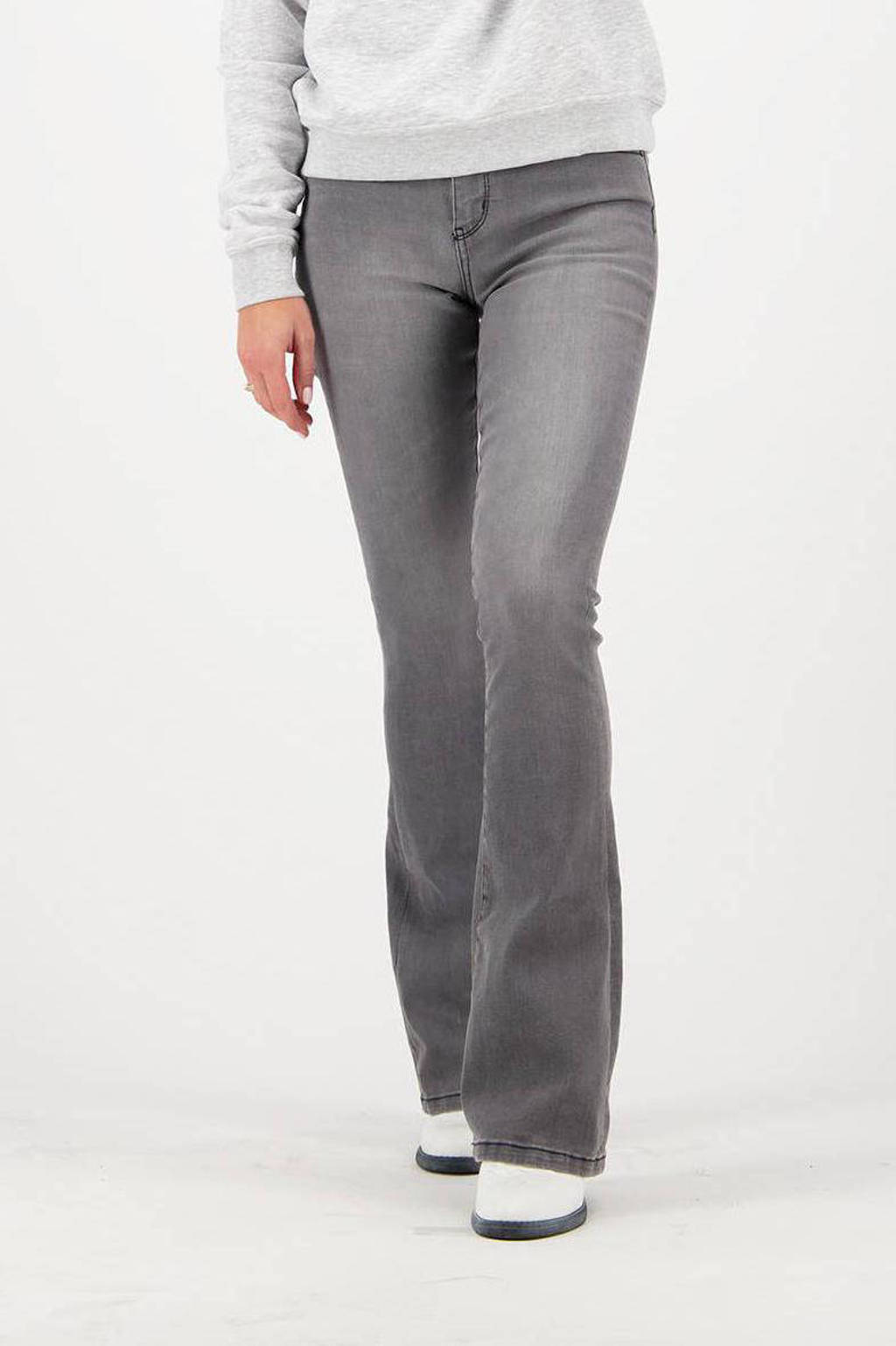 Grijze dames Raizzed high waist flared jeans Sunrise van stretchdenim met rits- en knoopsluiting