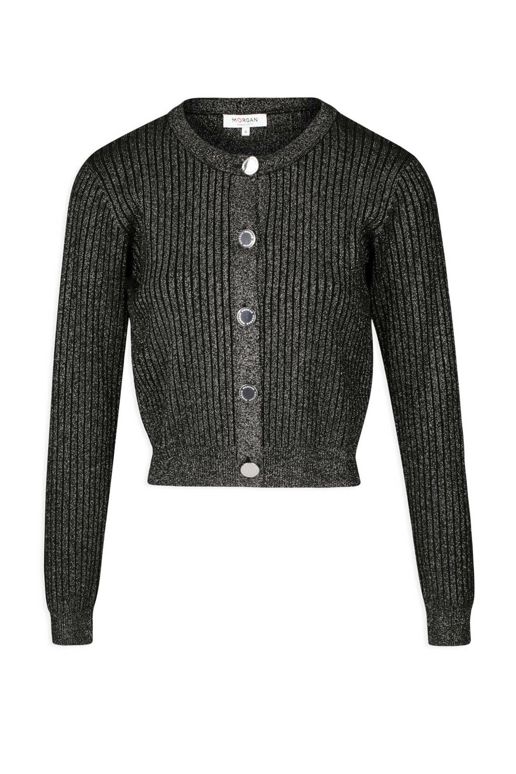 Morgan ribgebreid vest met glitters zilver/zwart, Zilver/zwart