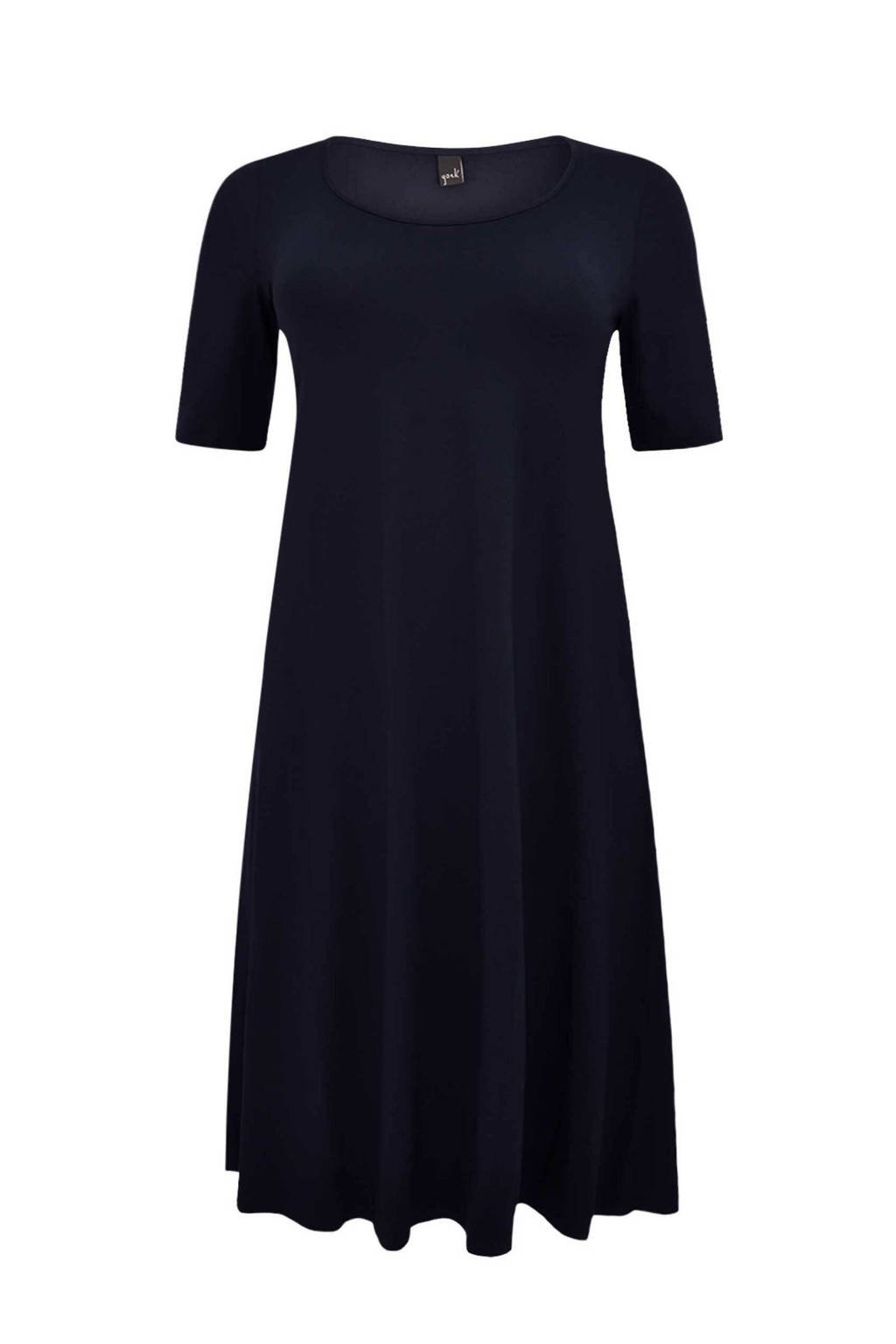 Yoek jurk met plooien donkerblauw, Donkerblauw