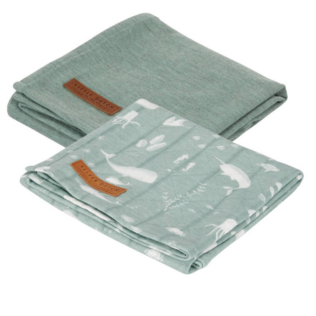 Little Dutch hydrofiele luier 70x70 cm - set van 2 Ocean Mint/Pure Mint, Mintgroen