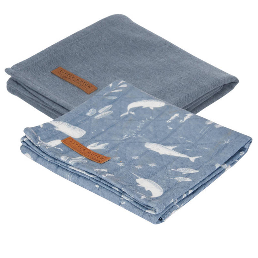 Little Dutch Hydrofiele Luier 70x70 Cm Set Van 2 Ocean Blue Pure Blue Wehkamp