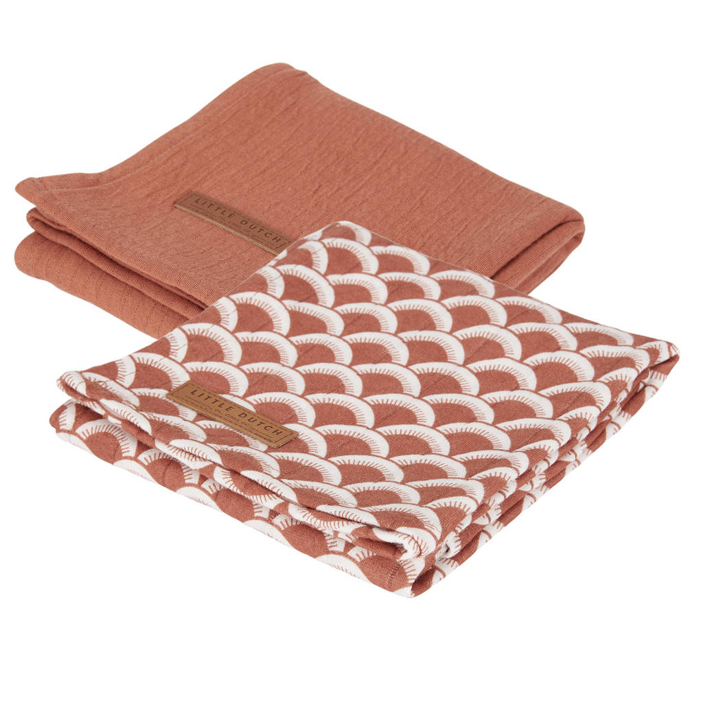 Little Dutch hydrofiele luier 70x70 cm - set van 2 Sunrise Rust/Pure Rust, Roodbruin