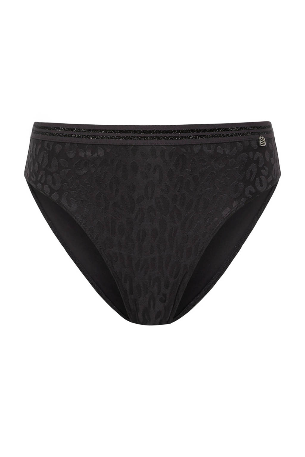 Beachlife high waist bikinibroekje met panterprint zwart, Zwart/grijs