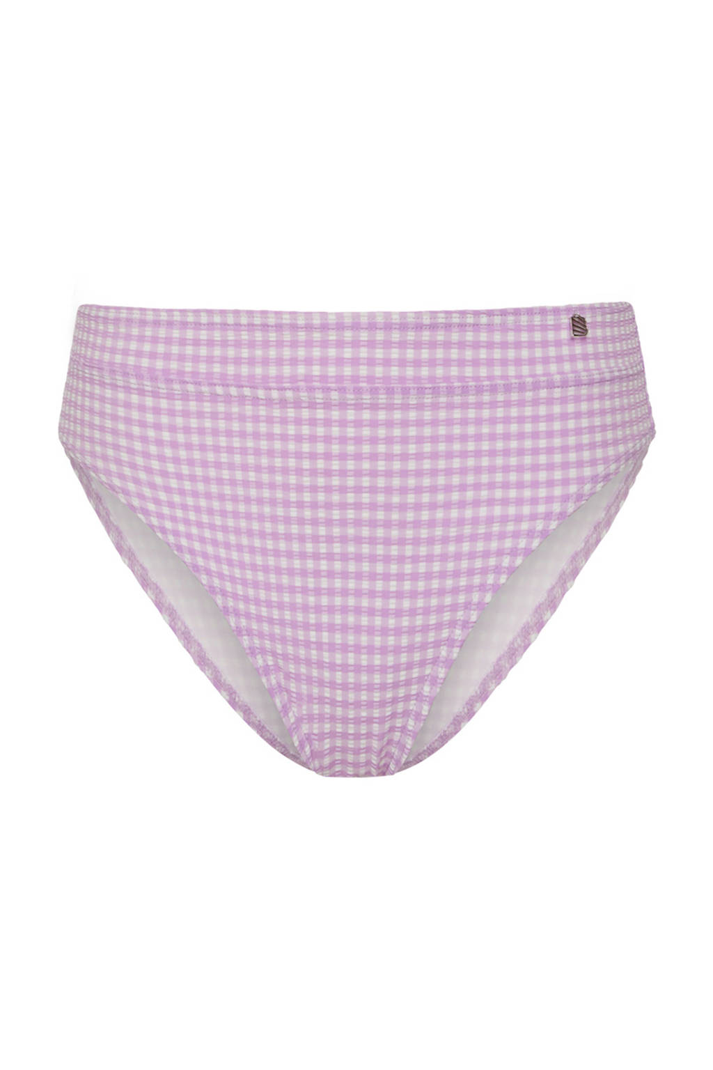 Beachlife geruit high waist bikinibroekje lila/wit, Lila/wit