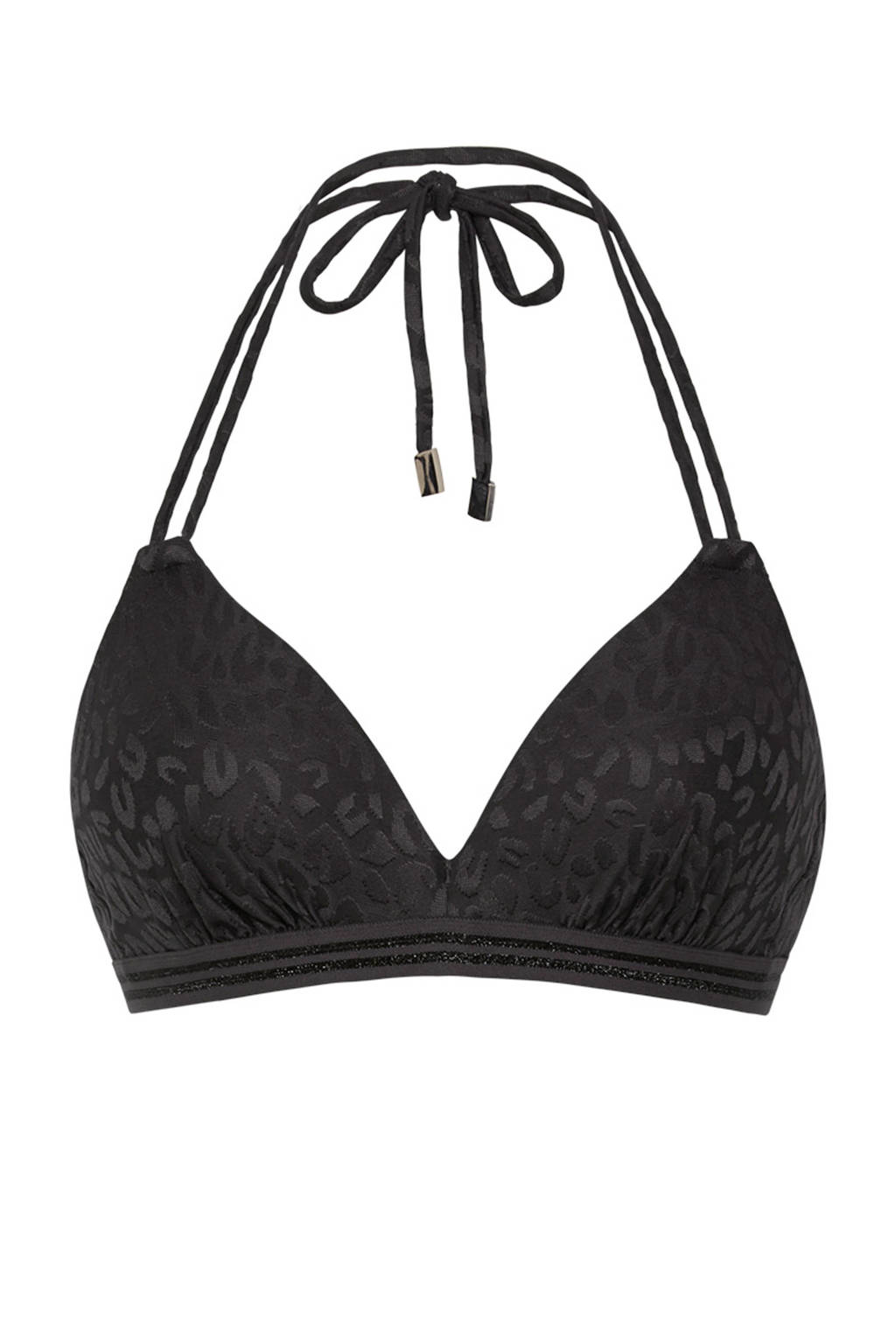 Beachlife voorgevormde halter bikinitop met panterprint zwart/grijs, Zwart/grijs
