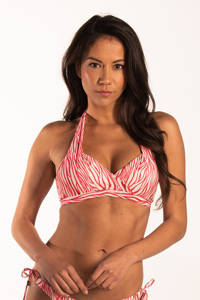 Beachlife voorgevormde halter bikinitop met zebraprint wit/rood/roze, Wit/rood/roze