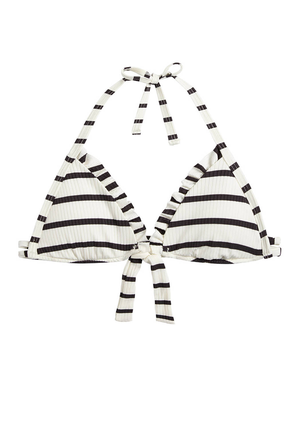 Beachlife gestreepte triangel bikinitop wit/antraciet, Wit/antraciet