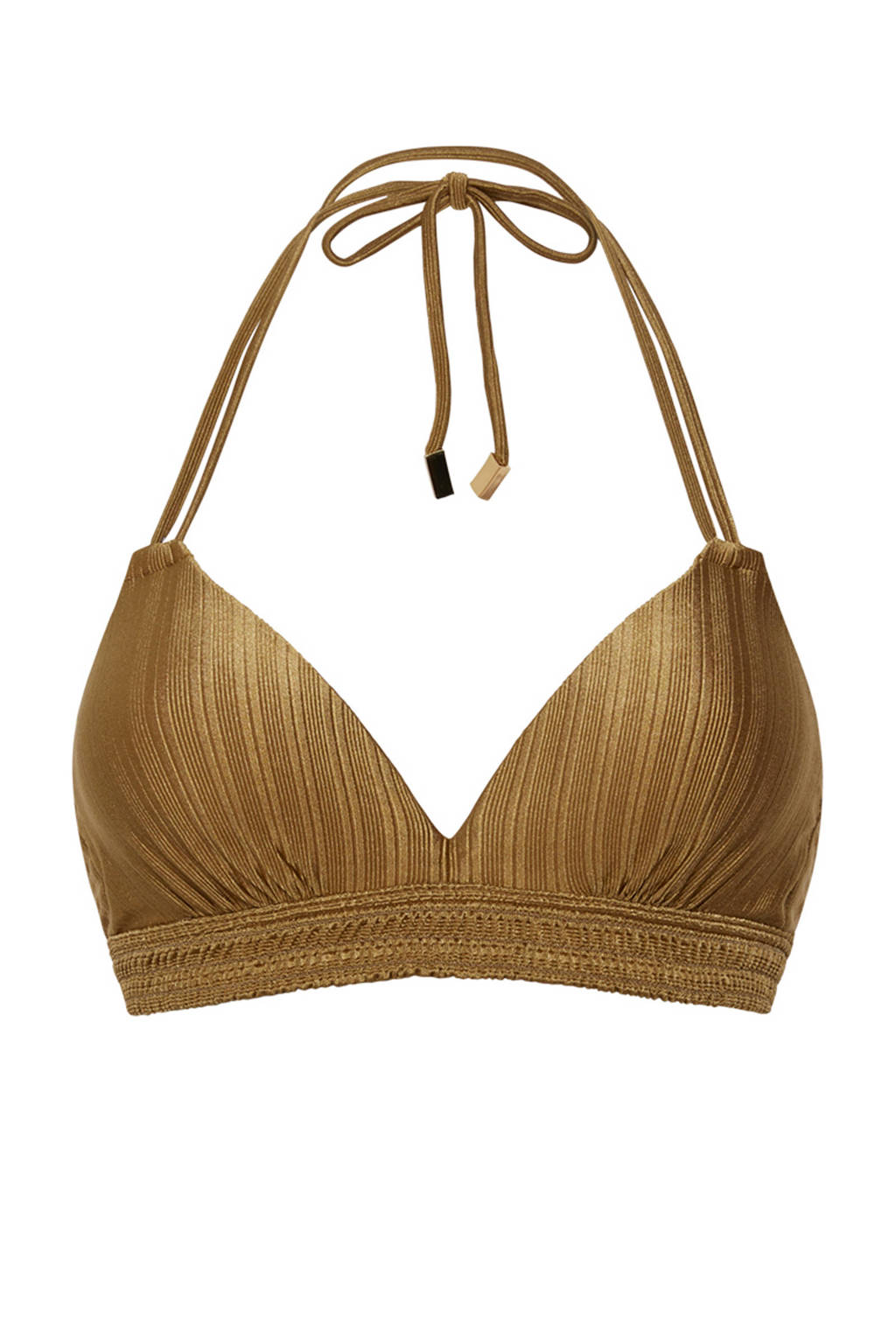 Beachlife voorgevormde halter bikinitop met streep dessin goud, Goud