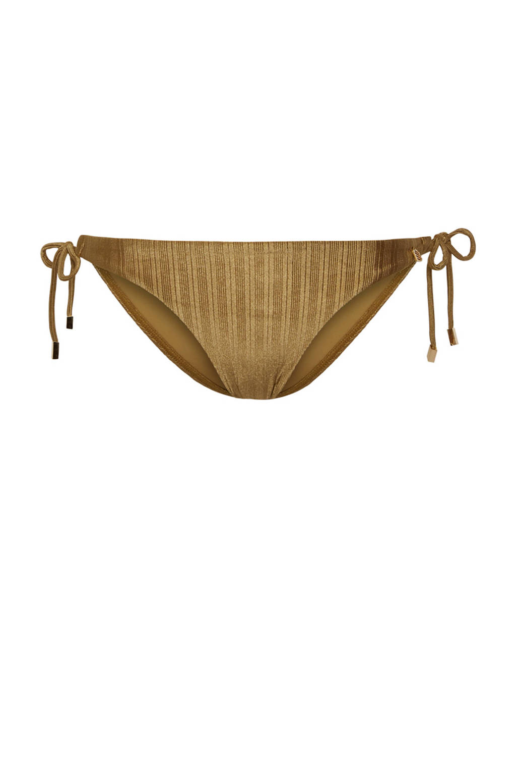 Beachlife strik bikinibroekje met streep dessin goud, Goud