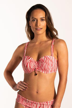 strapless bandeau bikinitop met zebraprint wit/rood/roze