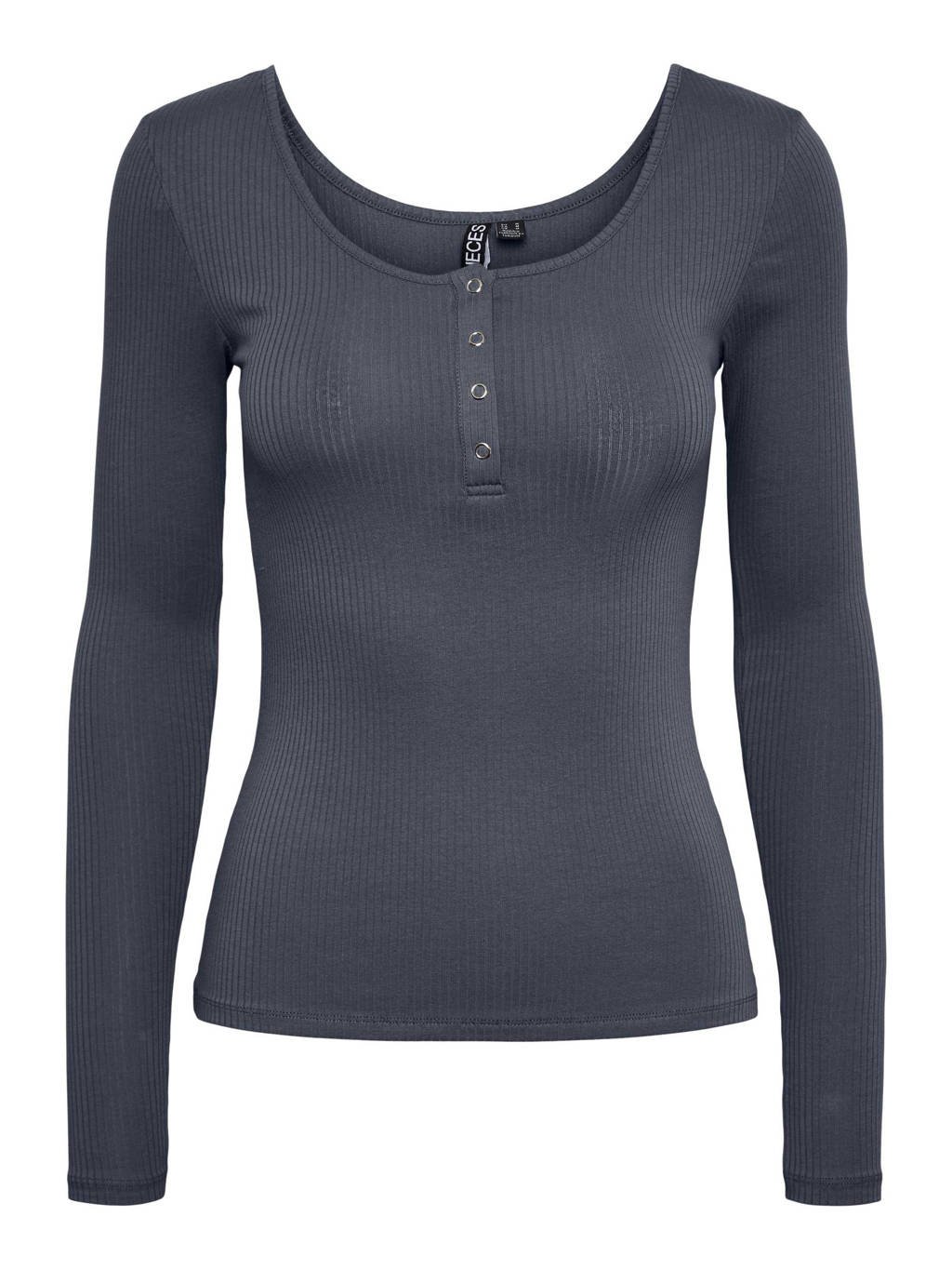 PIECES ribgebreide longsleeve met biologisch katoen zwart, Grijsblauw