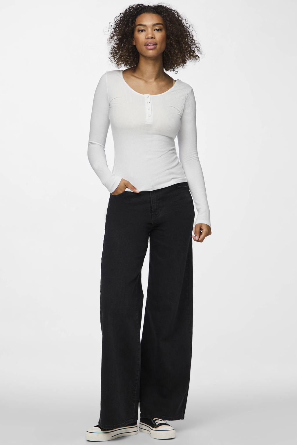 PIECES ribgebreide longsleeve met katoen zwart